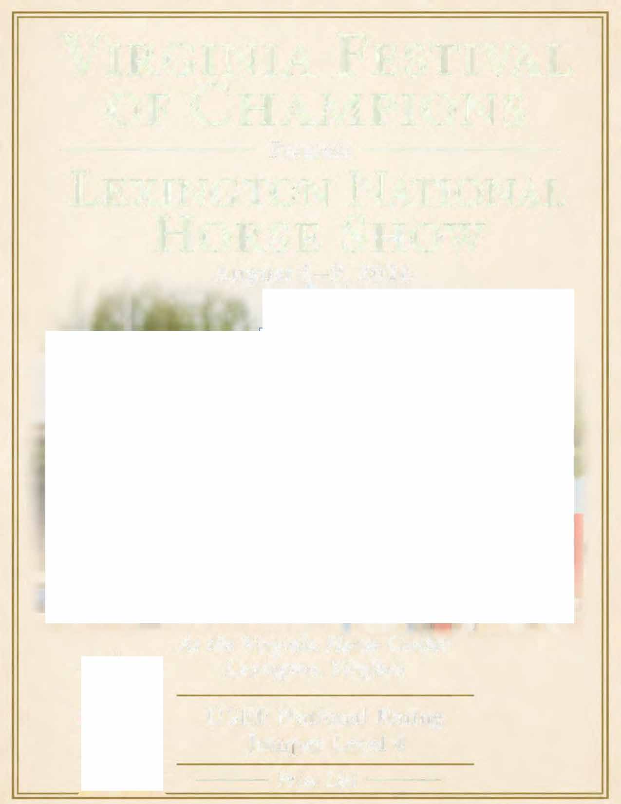 Cover of the 2026 Lexington National Horse Show prize list — Virginia Festival of Champions, August 5–9, 2026, at the Virginia Horse Center.